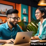 Home 22 스타트업 마케팅 직무 향상 - A modern Malaysian startup office scene featuring a diverse team of young professionals collaboratin...