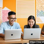 Home 21 스타트업 마케팅 자격 취득을 위한 전략 - A modern Malaysian startup office environment with diverse young professionals collaborating around ...