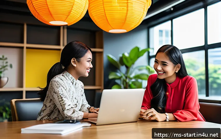 스타트업 마케팅 실전 사례 분석 - A vibrant Malaysian startup office scene showing a diverse team of young professionals of Malay, Chi...