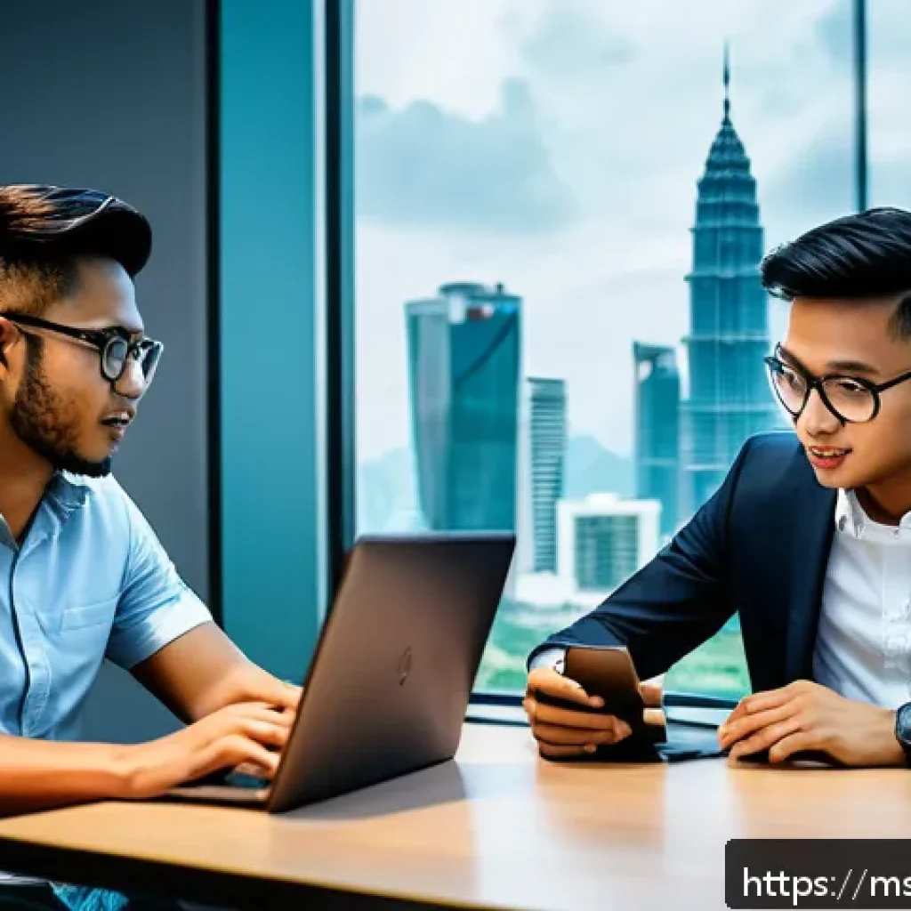 스타트업 마케팅 분야 이직 - A modern Malaysian startup office scene in Kuala Lumpur, featuring a diverse team of young professio...