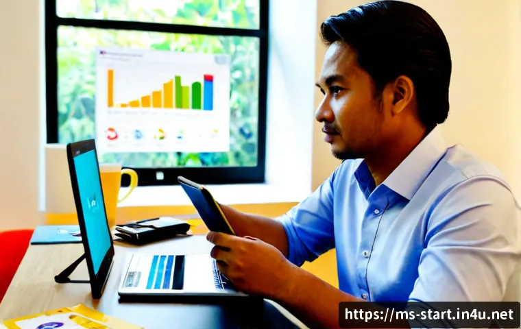 Home 17 스타트업 마케팅 학습 전략 - Photorealistic Malay startup founder learning marketing strategy at a bright coworking desk in Kuala...